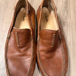 Clarks Men's Cognac Brown Leather Slip-On Loafers